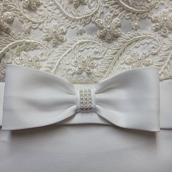 Lady Eleanor Wedding Dress Satin White Plus Size 18 A-Line Short Sleeves Vintage - Picture 14 of 16